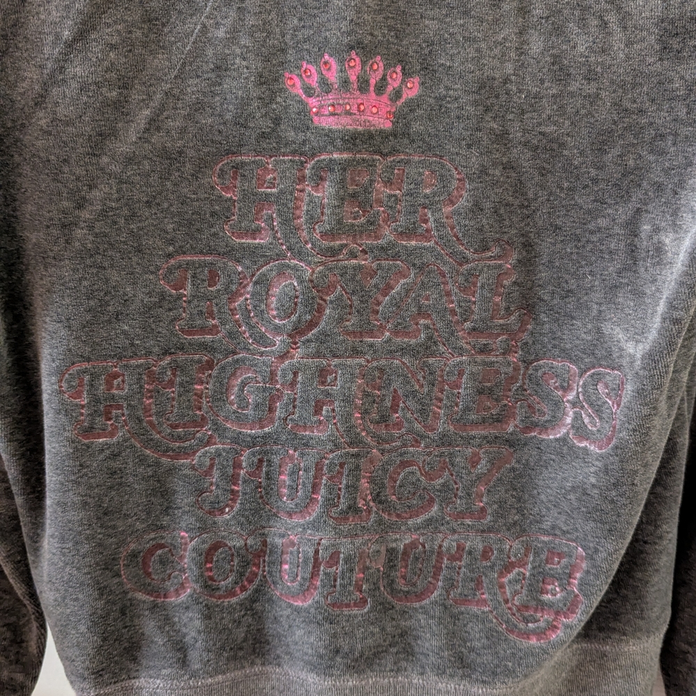 Juicy Couture Charcoal Velour Hoodie with Pink Accents - Picture 3 of 4